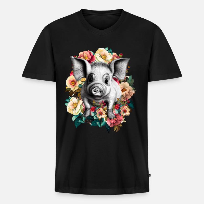 Schwein - Männer Premium Bio T-Shirt mit V-Ausschnitt - Schwarz