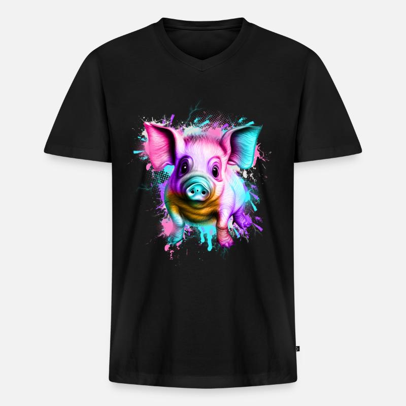 Schwein - Männer Premium Bio T-Shirt mit V-Ausschnitt - Schwarz