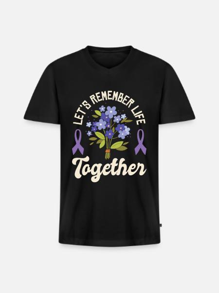 Alzheimer's Awareness Purple Ribbon Brain - Men's Premium Organic T-shirt with V-neck - black