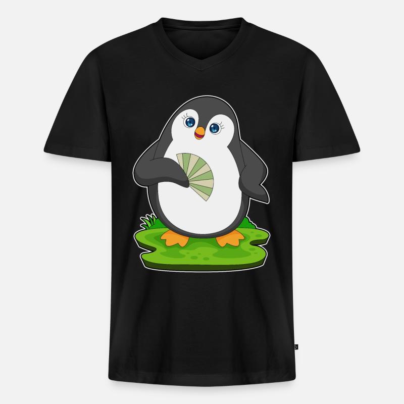 Pinguin Handventilator - Männer Premium Bio T-Shirt mit V-Ausschnitt - Schwarz