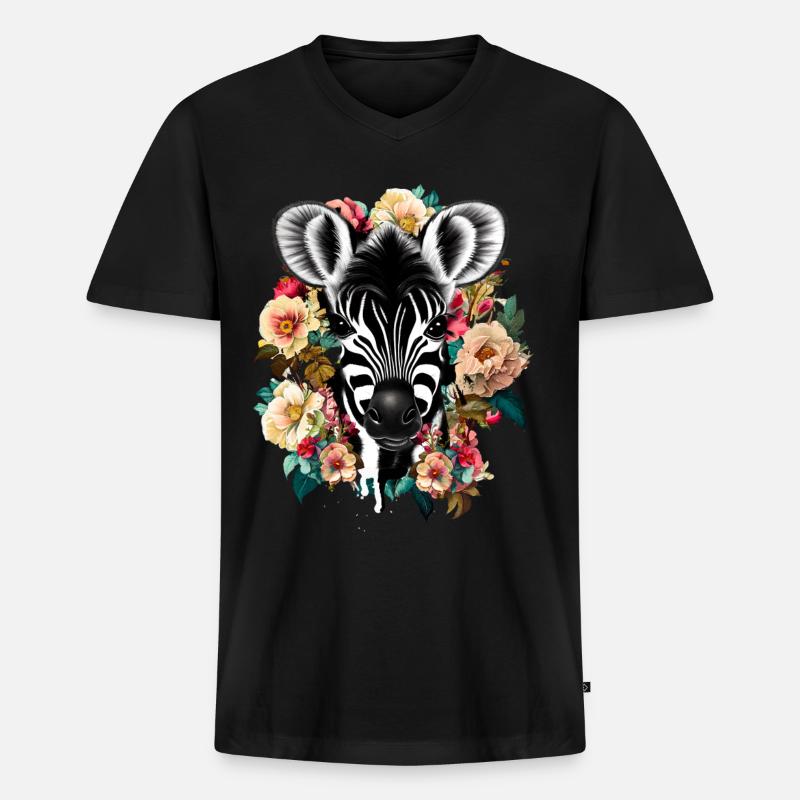 Zebra - Männer Premium Bio T-Shirt mit V-Ausschnitt - Schwarz