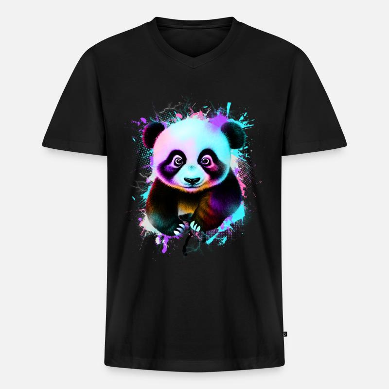Panda - Männer Premium Bio T-Shirt mit V-Ausschnitt - Schwarz