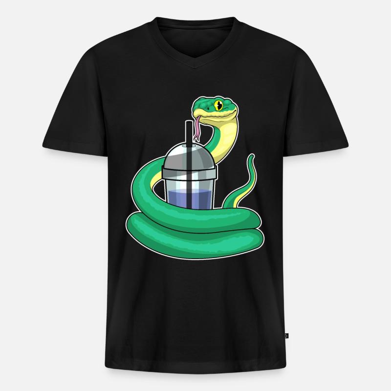 Schlange Bubble Tea - Männer Premium Bio T-Shirt mit V-Ausschnitt - Schwarz