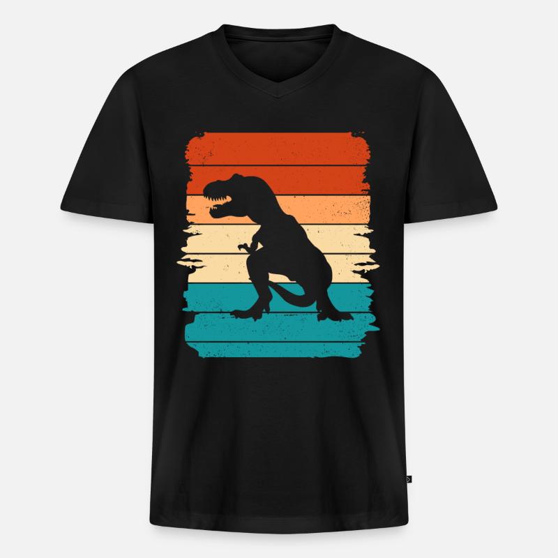 T Rex - Männer Premium Bio T-Shirt mit V-Ausschnitt - Schwarz