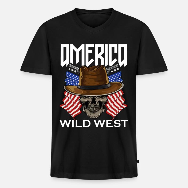 America Wild West - Männer Premium Bio T-Shirt mit V-Ausschnitt - Schwarz