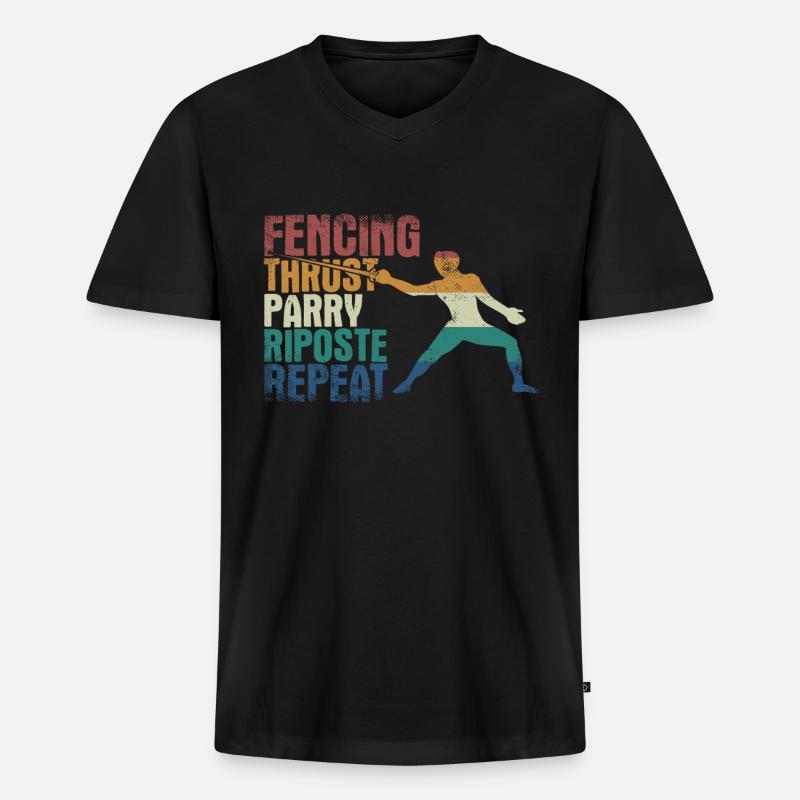 Fencing Thrust Parry Riposte Repeat - Männer Premium Bio T-Shirt mit V-Ausschnitt - Schwarz