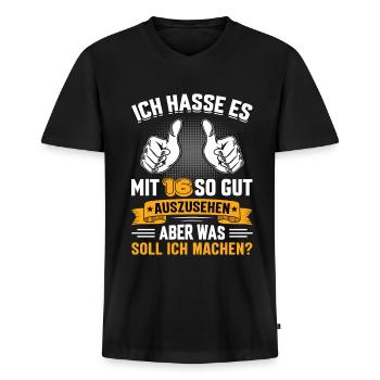 16 Geburtstag 16 Jahre 16 Lebensjahr 16 Lebenalter - Männer Premium Bio T-Shirt mit V-Ausschnitt - Schwarz - Vorne - Nico (187cm)