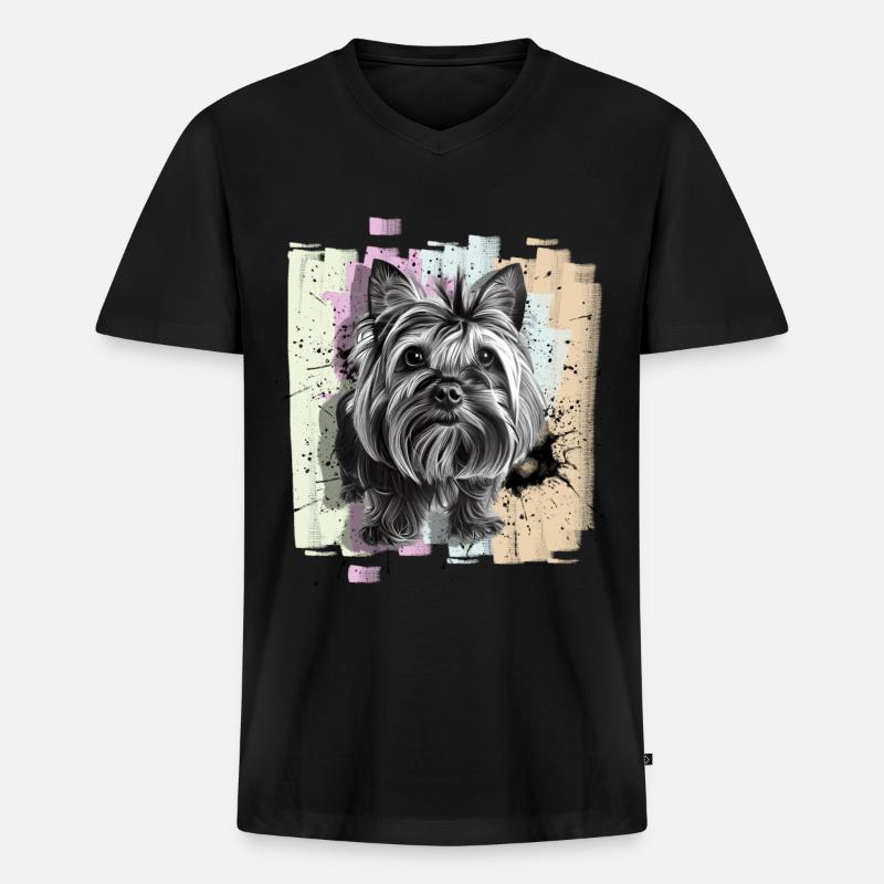 Yorkshire Terrier - Männer Premium Bio T-Shirt mit V-Ausschnitt - Schwarz
