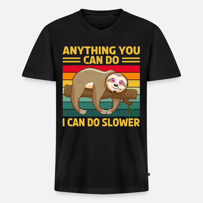 Faultier Schlaf Spruch - Männer Premium Bio T-Shirt mit V-Ausschnitt - Schwarz
