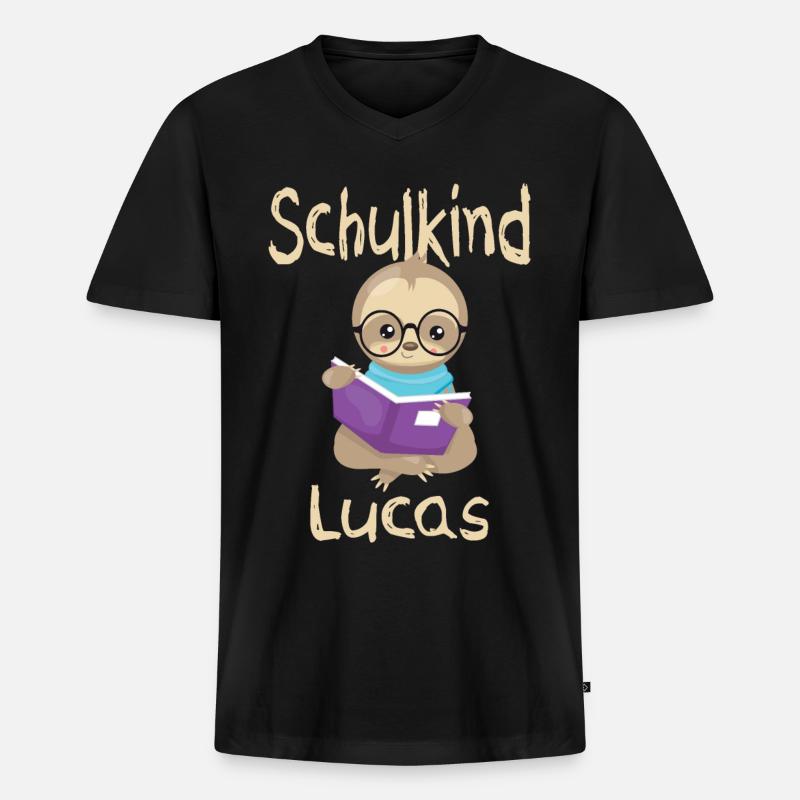 Schulkind Lucas Faultier - Männer Premium Bio T-Shirt mit V-Ausschnitt - Schwarz