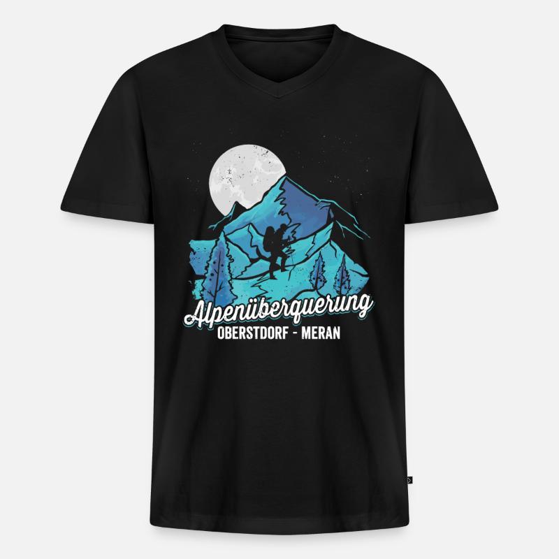 Alpenüberquerung Oberstdorf Meran Pilgerweg - Männer Premium Bio T-Shirt mit V-Ausschnitt - Schwarz