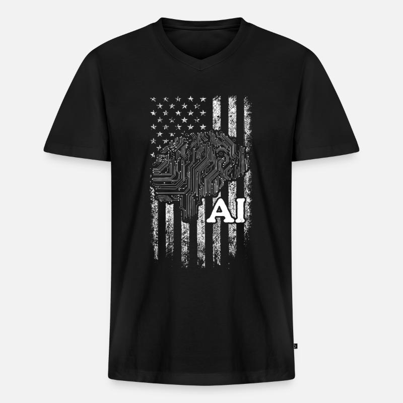 AI US Flag Artificial Intelligence - Männer Premium Bio T-Shirt mit V-Ausschnitt - Schwarz