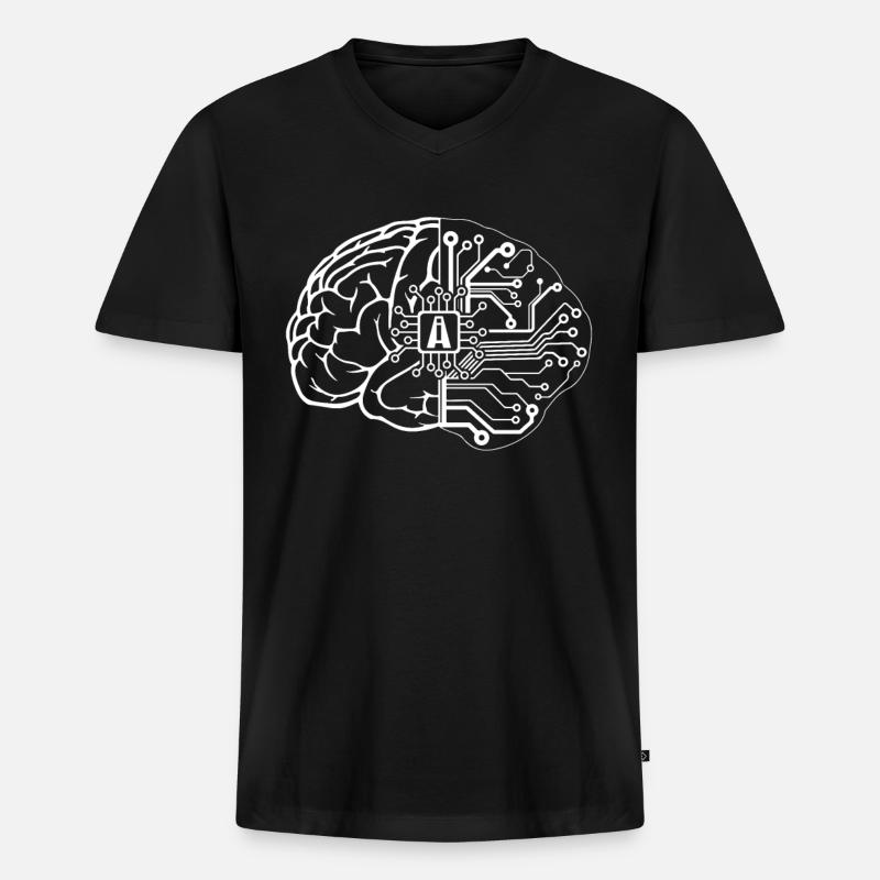 Artificial Intelligence Brain - Männer Premium Bio T-Shirt mit V-Ausschnitt - Schwarz
