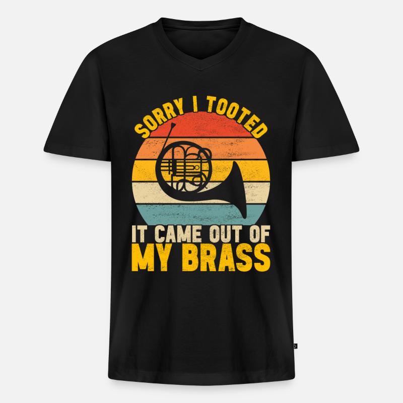 Horn Blechblasinstrument - Männer Premium Bio T-Shirt mit V-Ausschnitt - Schwarz
