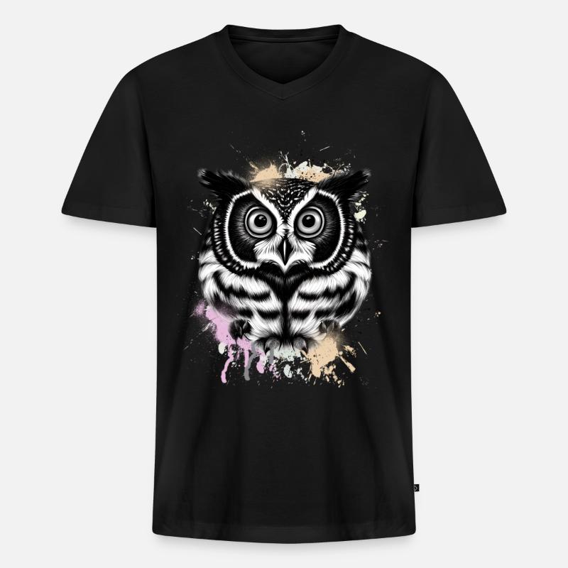 Eule - Männer Premium Bio T-Shirt mit V-Ausschnitt - Schwarz