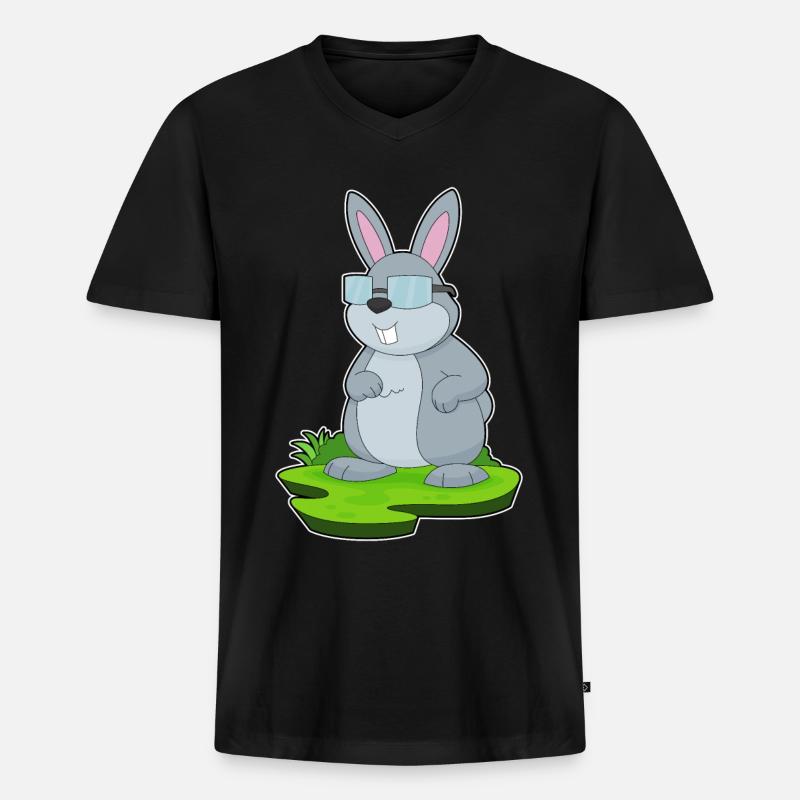Hase Brille - Männer Premium Bio T-Shirt mit V-Ausschnitt - Schwarz