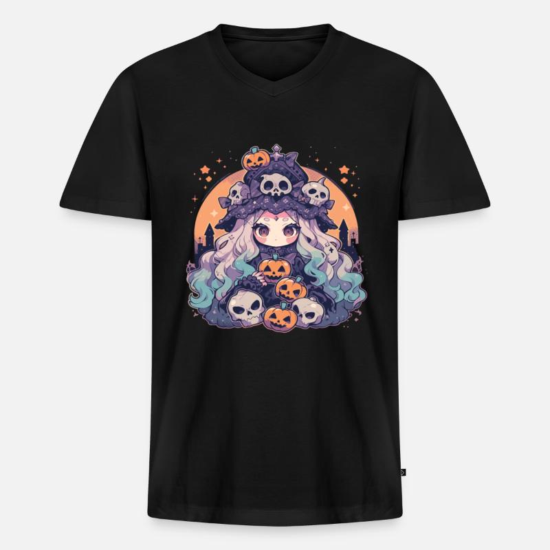 Hexe Helloween Kürbis Helloween Hexen - Männer Premium Bio T-Shirt mit V-Ausschnitt - Schwarz