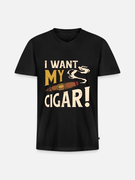 Cigar Smoking Cigars Smoker - Men's Premium Organic T-shirt with V-neck - black
