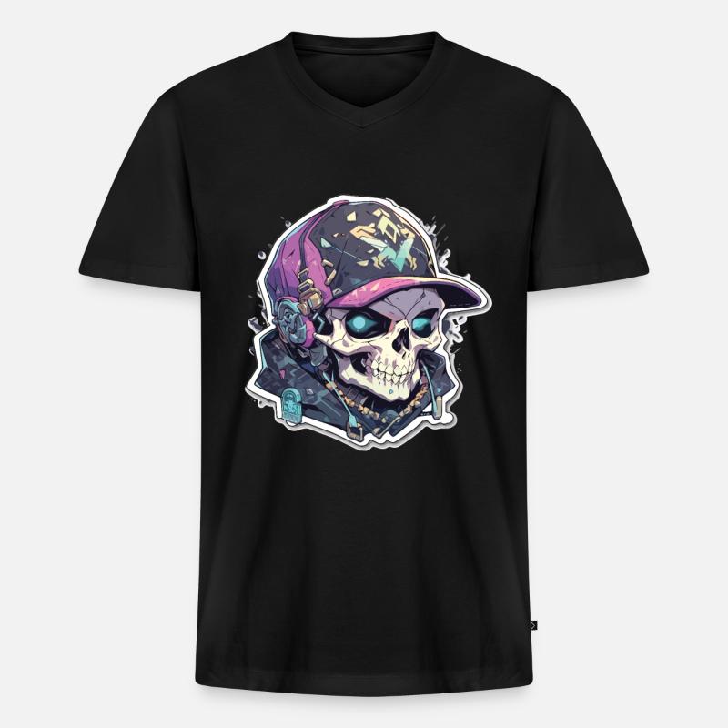 Totenkopf - Männer Premium Bio T-Shirt mit V-Ausschnitt - Schwarz