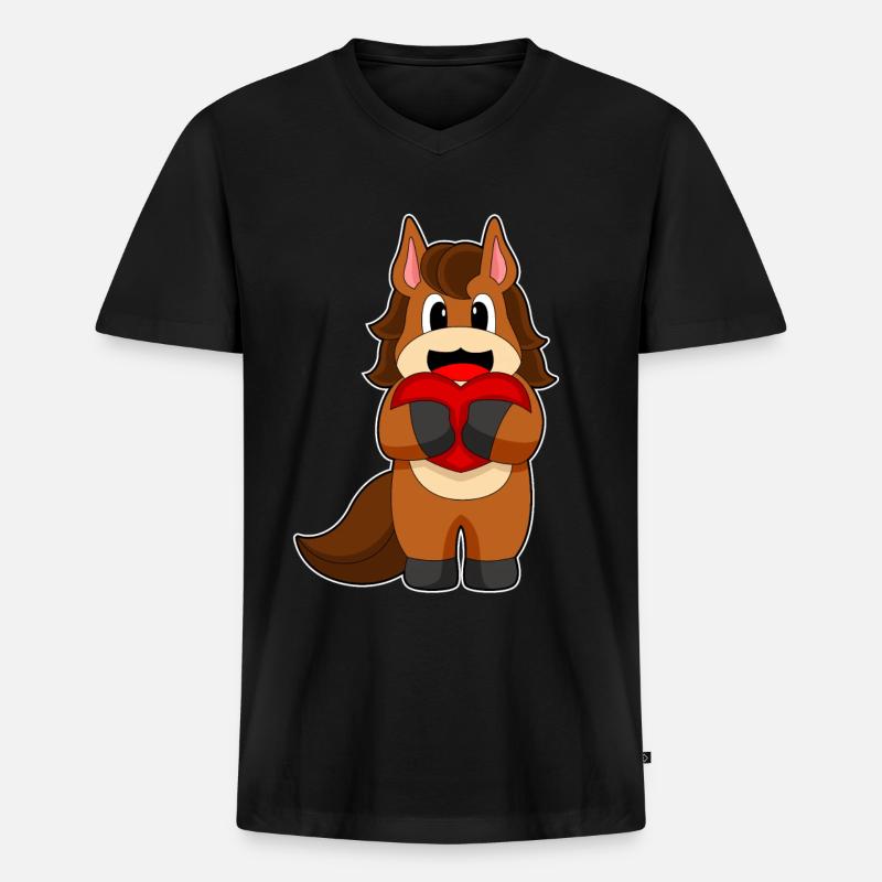 Pferd Herz - Männer Premium Bio T-Shirt mit V-Ausschnitt - Schwarz