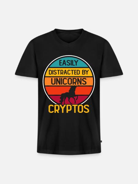 Krypto Kryptowährung Einhorn - Männer Premium Bio T-Shirt mit V-Ausschnitt - Schwarz
