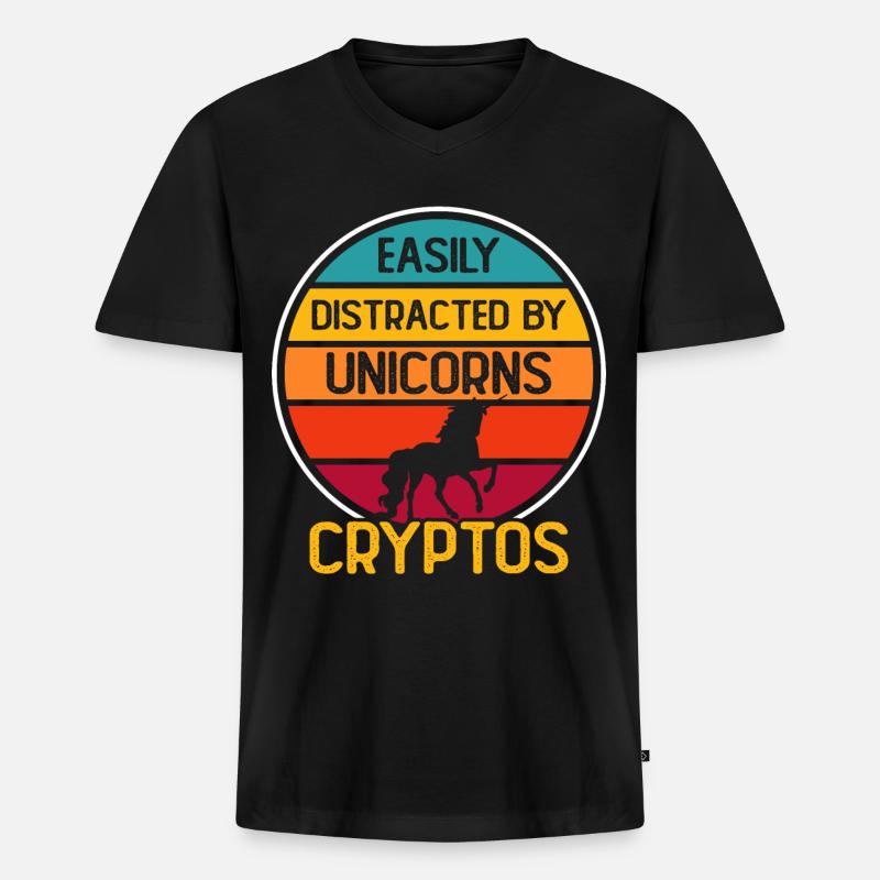 Krypto Kryptowährung Einhorn - Männer Premium Bio T-Shirt mit V-Ausschnitt - Schwarz