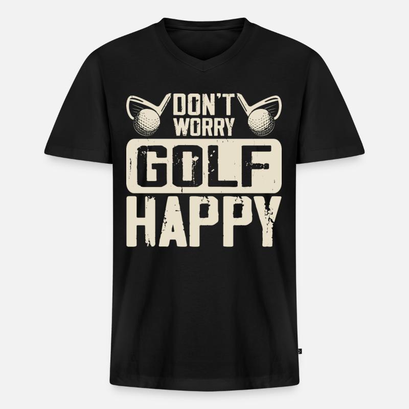 Golf Golfer - Männer Premium Bio T-Shirt mit V-Ausschnitt - Schwarz