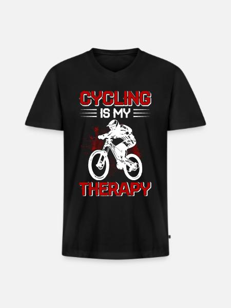 Cycling Is My Therapy - Men's Premium Organic T-shirt with V-neck - black