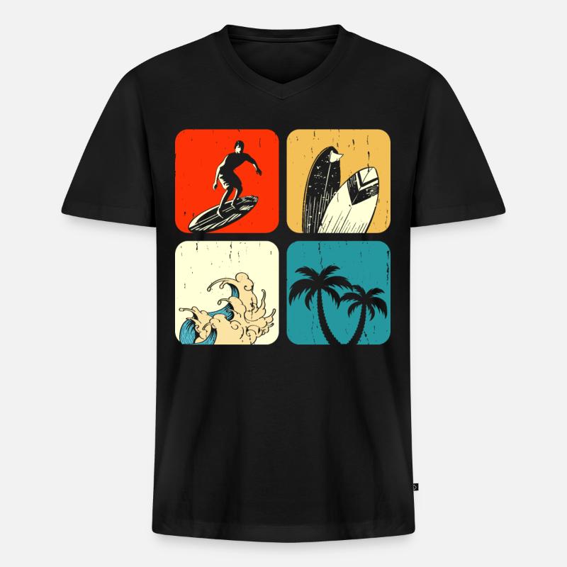 Surfen Surfer - Männer Premium Bio T-Shirt mit V-Ausschnitt - Schwarz