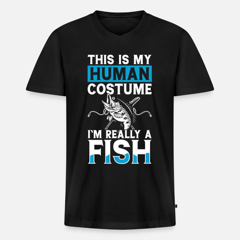 Angler - Männer Premium Bio T-Shirt mit V-Ausschnitt - Schwarz