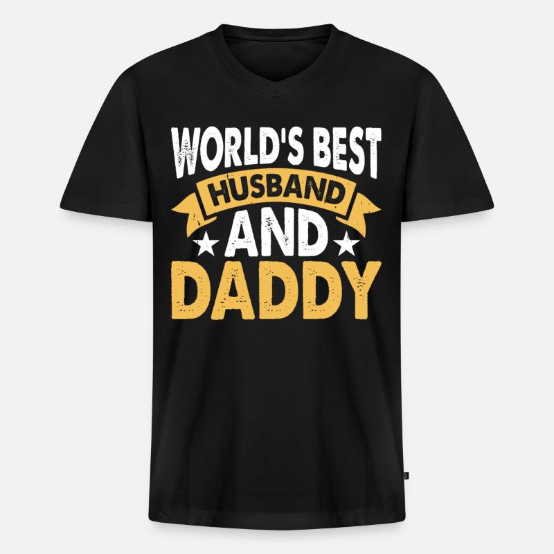 Bester Papa Ehemann - Männer Premium Bio T-Shirt mit V-Ausschnitt - Schwarz