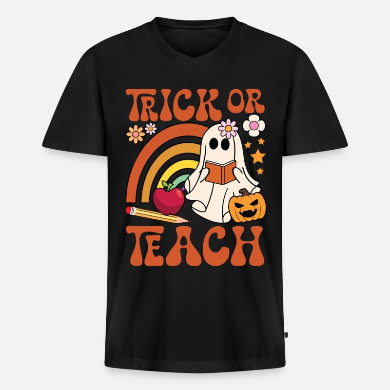 Trick Or Teach - Männer Premium Bio T-Shirt mit V-Ausschnitt - Schwarz