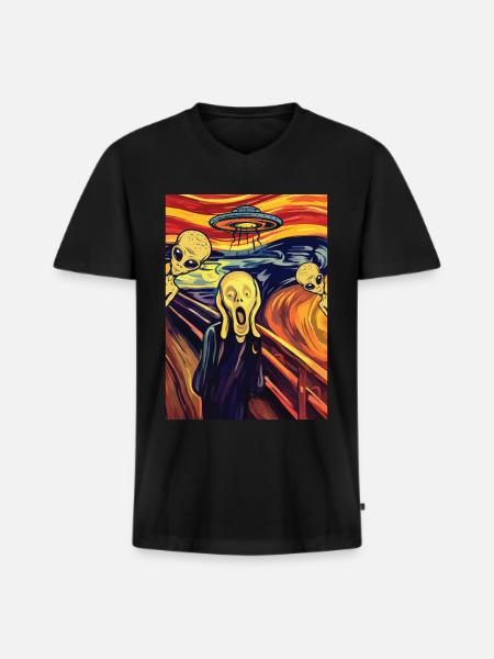 Le cri Edvard Munch Alien OVNI Peinture - T-shirt encolure en V Premium bio Homme - noir