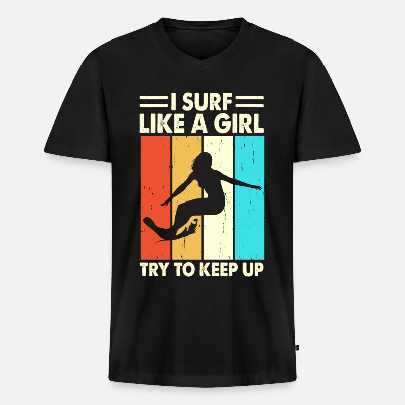 Surfer Surfen - Männer Premium Bio T-Shirt mit V-Ausschnitt - Schwarz