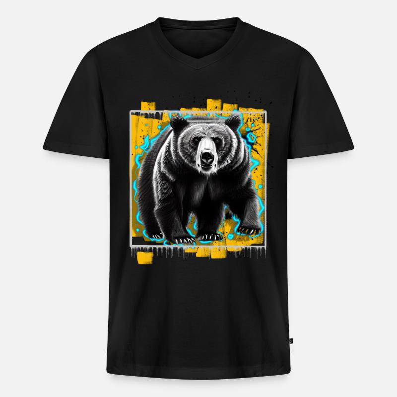 Bär - Männer Premium Bio T-Shirt mit V-Ausschnitt - Schwarz