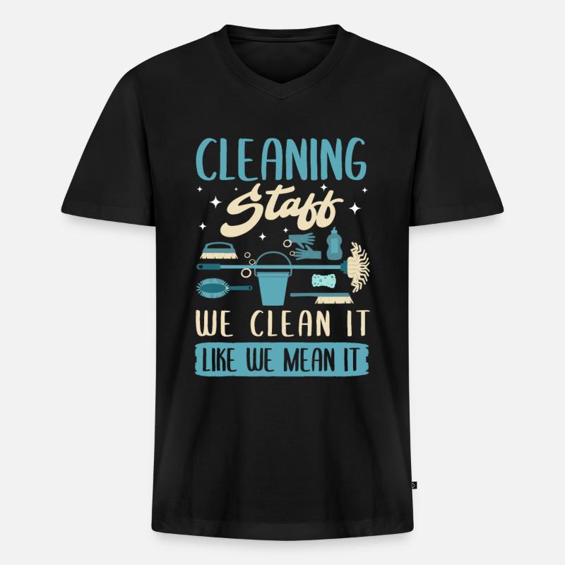 Cleaning Staff - Männer Premium Bio T-Shirt mit V-Ausschnitt - Schwarz