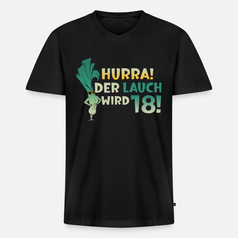 Hurra der Lauch wird 18 - Männer Premium Bio T-Shirt mit V-Ausschnitt - Schwarz