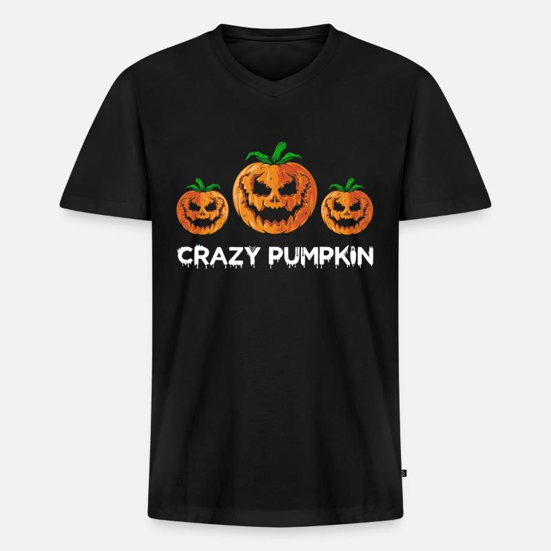 Crazy Pumpkin Halloween Pumpkin - Männer Premium Bio T-Shirt mit V-Ausschnitt - Schwarz