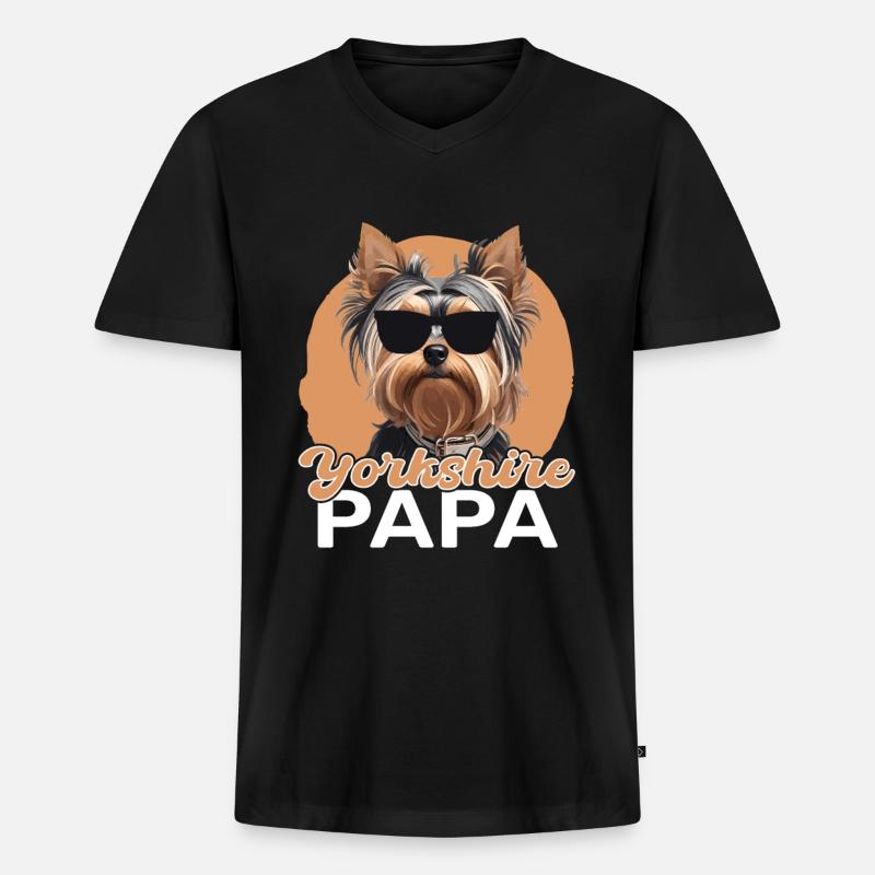 Yorkshire Terrier Papa - Männer Premium Bio T-Shirt mit V-Ausschnitt - Schwarz