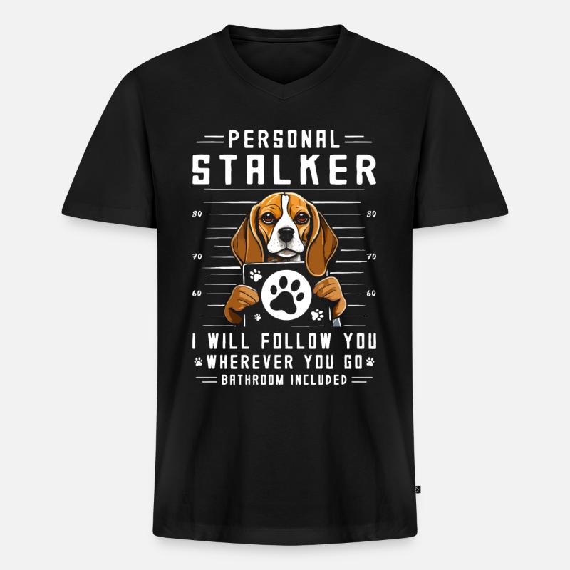 Personal Stalker Beagle - Männer Premium Bio T-Shirt mit V-Ausschnitt - Schwarz