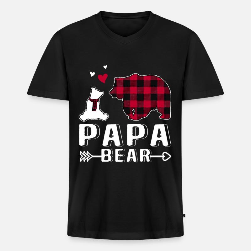 Papa Bear - Männer Premium Bio T-Shirt mit V-Ausschnitt - Schwarz