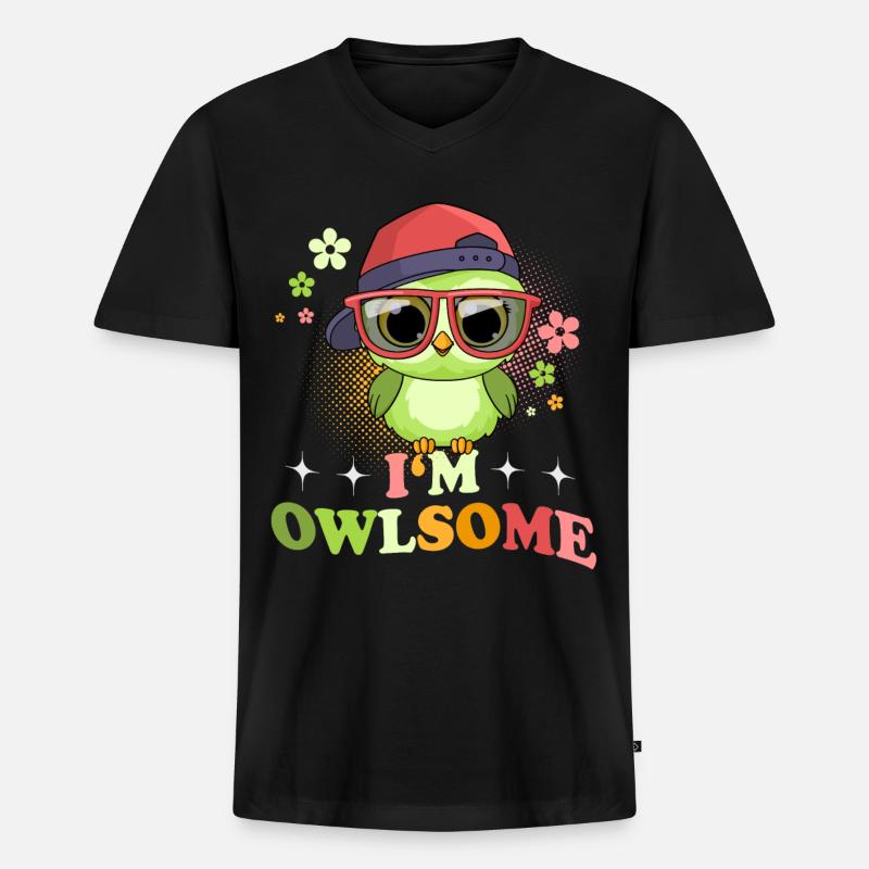 Eule Eulen I`m Owlsome - Männer Premium Bio T-Shirt mit V-Ausschnitt - Schwarz