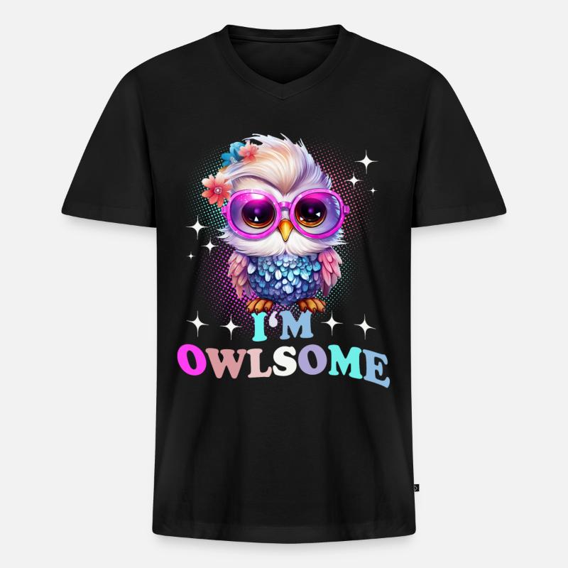 Eule Eulen I`m Owlsome - Männer Premium Bio T-Shirt mit V-Ausschnitt - Schwarz