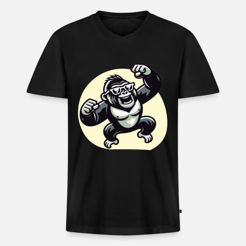 Gorilla mit Sonnenbrille - Männer Premium Bio T-Shirt mit V-Ausschnitt - Schwarz