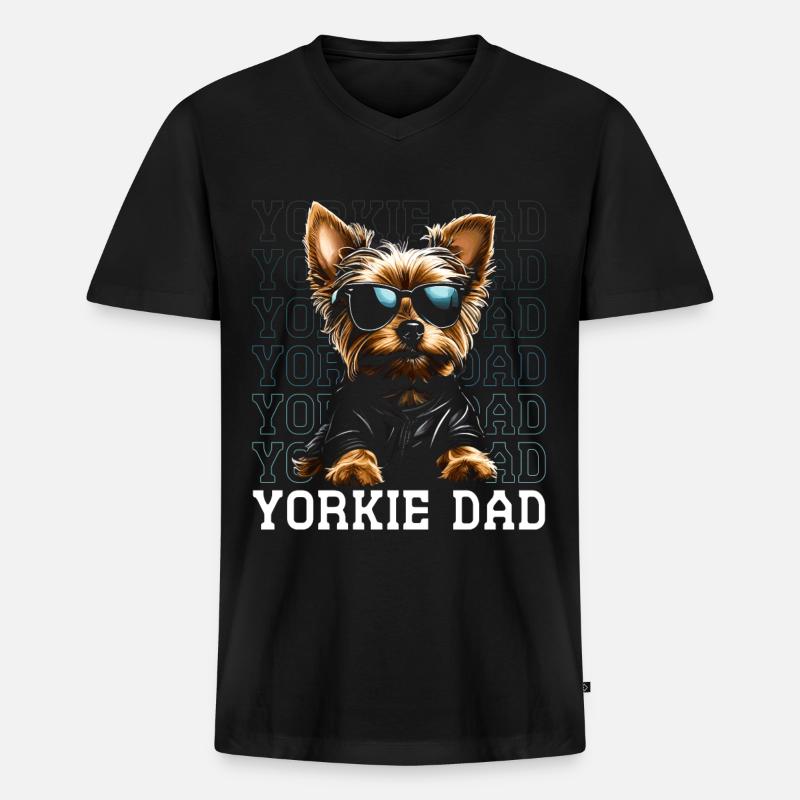 Yorkie Dad - Männer Premium Bio T-Shirt mit V-Ausschnitt - Schwarz