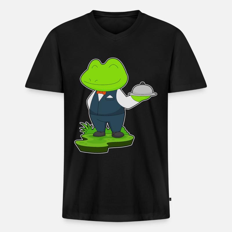 Frosch Kellner Servierplatte - Männer Premium Bio T-Shirt mit V-Ausschnitt - Schwarz