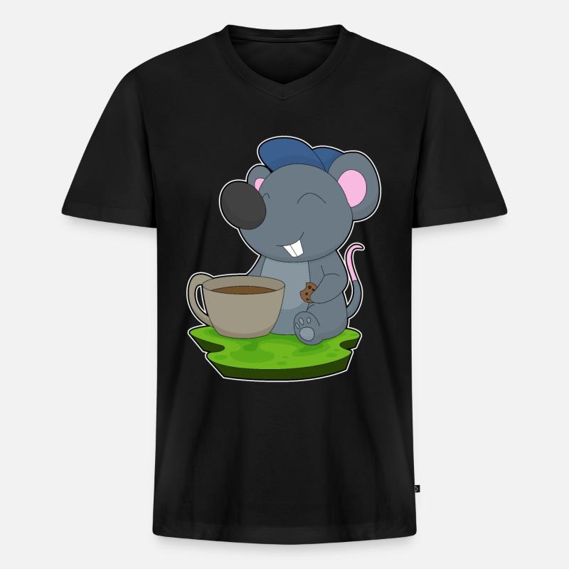 Maus Kaffee Tasse - Männer Premium Bio T-Shirt mit V-Ausschnitt - Schwarz