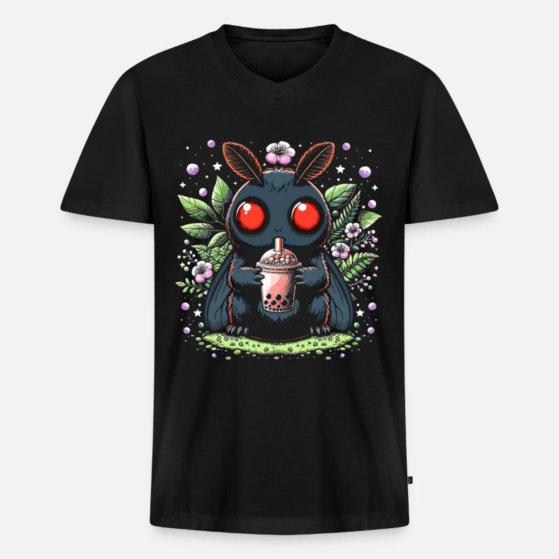 Mothman Bubble Tea - Männer Premium Bio T-Shirt mit V-Ausschnitt - Schwarz