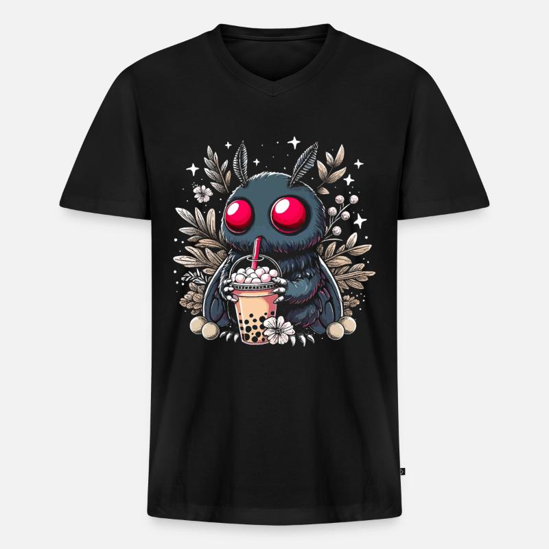 Mothman Bubble Tea - Männer Premium Bio T-Shirt mit V-Ausschnitt - Schwarz