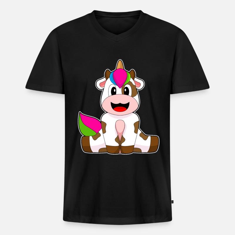 Kuh Einhorn - Männer Premium Bio T-Shirt mit V-Ausschnitt - Schwarz
